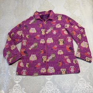 Nick & Nora Owl Flannel Pajama Shirt - Top Only Purple & Pink Size Large